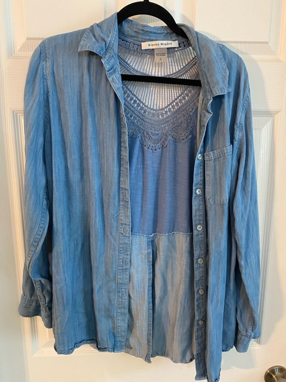 Bianca Nygard Light Blue Layered Lace-Trim Blouse